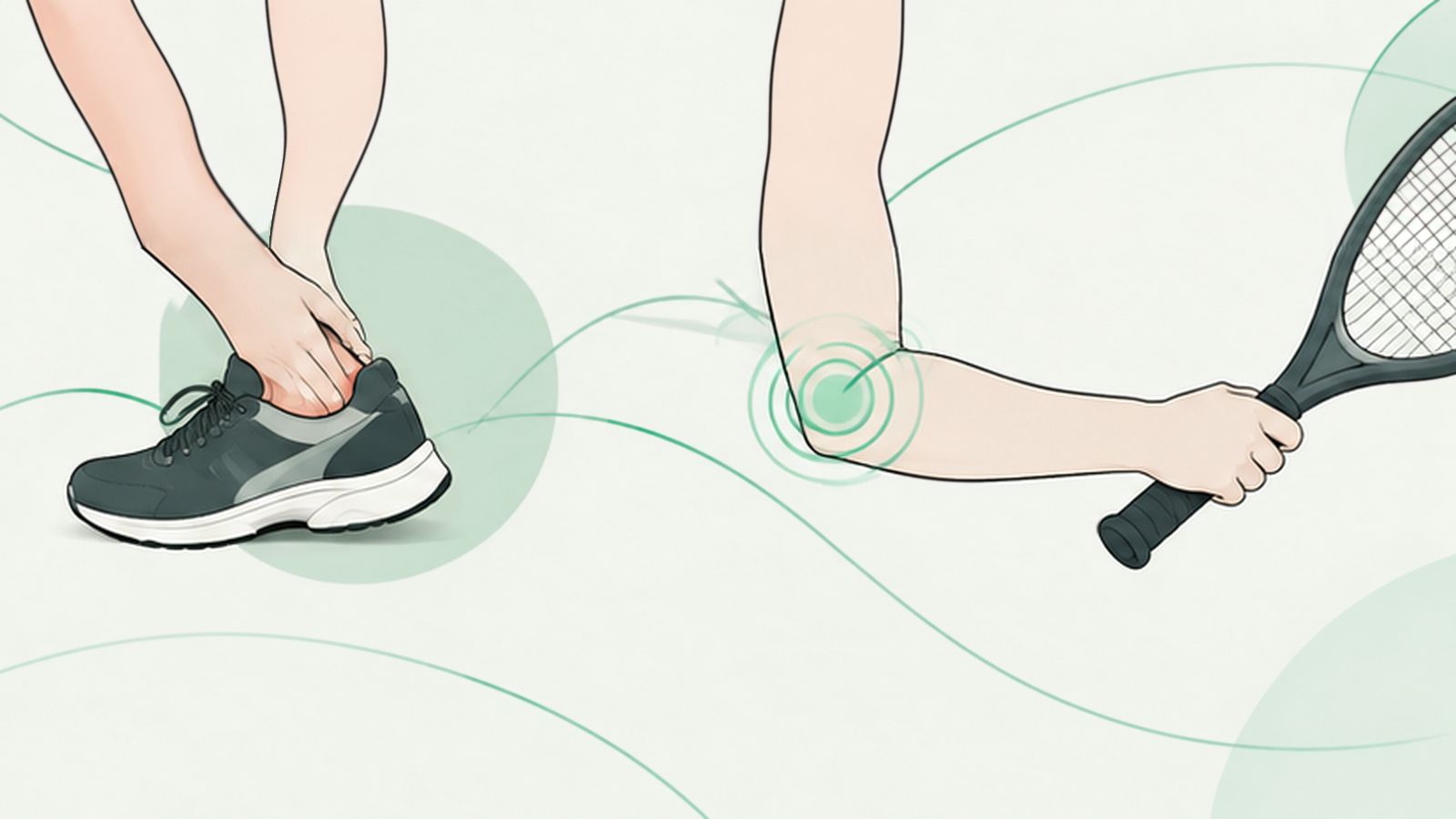 Ilustrace: bolest paty v běžecké botě a tenisový loket při hře